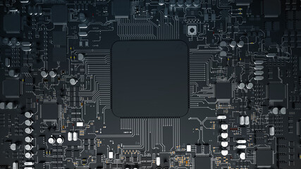 Wall Mural - a fragment of computer hardware components. powerful cpu on a chip
