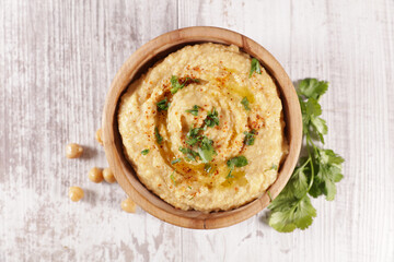 Poster - bowl of hummus- top view