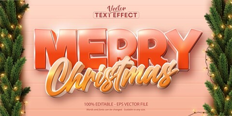 Wall Mural - Merry christmas text, cartoon style editable text effect