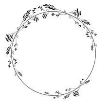 Abstract Black Simple Line Round Circ With Leaf Leaves Frame Flowers Doodle Outline Element Vector Design Style Sketch Isolated Illustration For Wedding And Banner