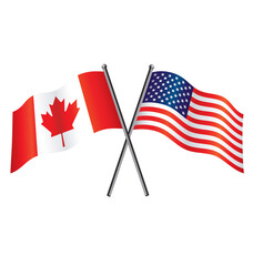 Canvas Print - USA and Canadian flags crossed alliance