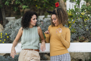 Wall Mural - Two Spanish caucasian females posing together