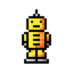 Yellow pixel robot icon. Colored contour silhouette. Front view. Vector simple flat graphic illustration. The isolated object on a white background. Isolate.