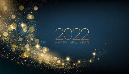 Fototapete - 2022 New Year Abstract shiny color gold wave design element