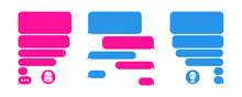 Pink And Blue Text Messages. Chatting Girl With A Guy. Flat Phone Text Bubbles On White Background. Isolated Vector Sms Dialogue And Message Bubbles Templates.