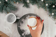 © Евгения Рубцова - Step-by-step Christmas stars cold porcelain garland tutorial. Step 2: Pour baking soda and starch into pan. Top view