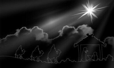 Wall Mural - Three kings and jesus on christmas night, art video illustration.