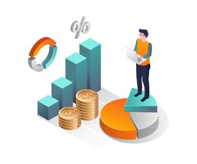 Wall Mural - Investors standing on pie chart in isometric design