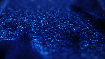 Wall Mural - Blue digital particles in flowing motion on black background. Seamless 4K loop