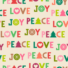 Wall Mural - Colorful typography and christmas elements seamless pattern background.