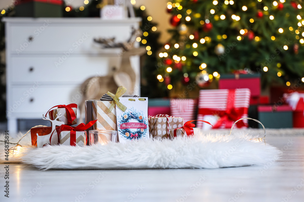Beautiful gifts in room on Christmas eve