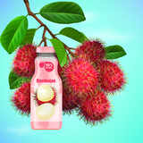The branches of the rambutan tree bear fruit in a bottle of  rambutan  juice.