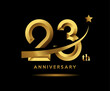 Golden 23 year anniversary celebration logo design with star symbol