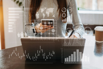 Wall Mural - coding software developer work with augmented reality dashboard computer icons