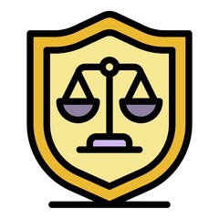 Canvas Print - Judge shield balance icon. Outline judge shield balance vector icon color flat isolated