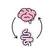 Gut Brain Axis. Brain and stomach line icon. Brain gut connection. Psychobiotic medical concept. Vector illustration on white background