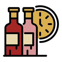 Canvas Print - Watch and two bottles icon. Outline watch and two bottles vector icon color flat isolated