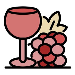 Poster - Glass and grape icon. Outline glass and grape vector icon color flat isolated