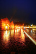 © amanaimages - 雨に濡れて輝く石畳と金森倉庫夜景と函館山, 北海道,北海道,函館市