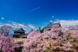 © amanaimages - 上田城と桜と飛行機雲, 日本,長野県,上田市