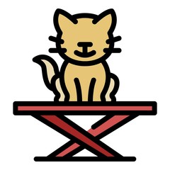 Sticker - Groomer cat on desk icon. Outline groomer cat on desk vector icon color flat isolated
