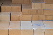 Samples of refractory fireclay bricks in close-up. Construction industry.