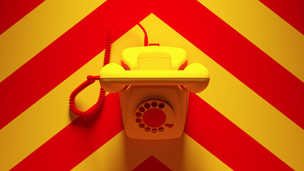 Canvas Print - Yellow Red Vintage Telephone Retro Phone Communication with Bright Yellow an Red Background 3d illustration render