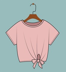 Women's Top Fashion Flat Sketch.Pink top on hanger