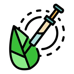 Canvas Print - Syringe and leaf icon. Outline syringe and leaf vector icon color flat isolated