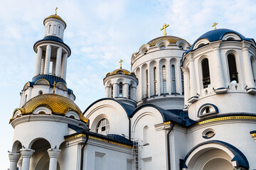 Wall Mural - towers of Church of the Cathedral of Moscow Saints in Bibirevo district of Moscow city on sunset