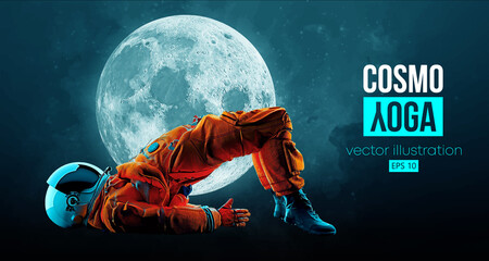 Wall Mural - astronaut doing yoga on the background of the moon and space. yoga exercises. vector illustration
