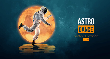 Wall Mural - dancing astronaut on the background of the mars and space. vector illustration