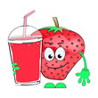 Strawberry juice and cartoon strawberries. Vector illustration on a white background.
