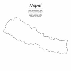 simple outline map of nepal, silhouette in sketch line style