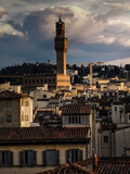 Fototapeta Miasto - Sunset on Florence from above