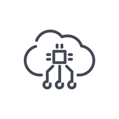 Poster - Cloud service with connection to hardware line icon. Online storage network vector outline sign.