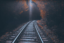 Railroad Tracks In The Fall.