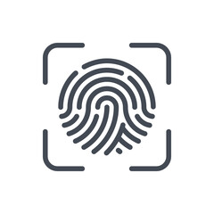 Wall Mural - Fingerprint scan line icon. Finger identification scanning vector outline sign.