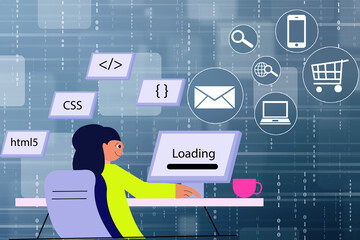 Wall Mural - 2d illustration web programmer man

