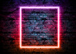 Brick wall background with color neon glowing light