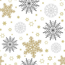 Vector Magical Christmas Snowflakes Seamless Pattern Background