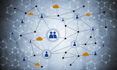 Wall Mural - lines and dots as networking idea drawn on cement background