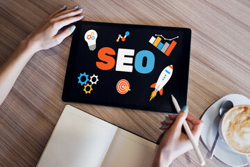 Wall Mural - seo search engine optimization. business and digital marketing concept.