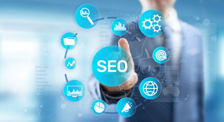Wall Mural - seo - search engine optimisation, digital internet marketing concept on virtual screen.