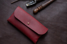 Leather glasses case hand made with craftmanship tool