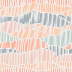 Aesthetic minimalist boho seamless pattern with hand drawn dashes in mid century style in a natural color palette. Pastel naive nursery print design on a light background. Trendy kids backdrop.