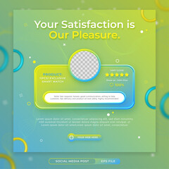 Customer feedback concept for smart watch product, social media banner template