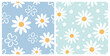 © Thanawat - Seamless patterns with cute hand drawn daisy flower on  pastel blue and green backgrounds vector illustration.