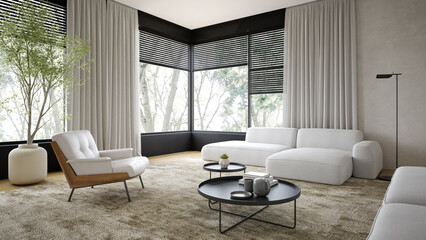 Wall Mural - Minimalist Interior of modern living room 3D rendering