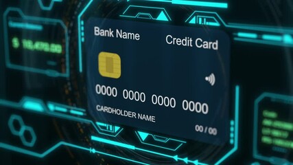 Wall Mural - futuristic interface for checking credit card balance and transactions, concept of finance and new t
